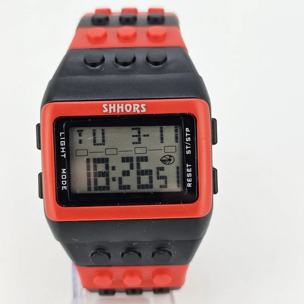 SHHORS Men's Watch 43MM Red Black Building Block Lego‎ Digital 7